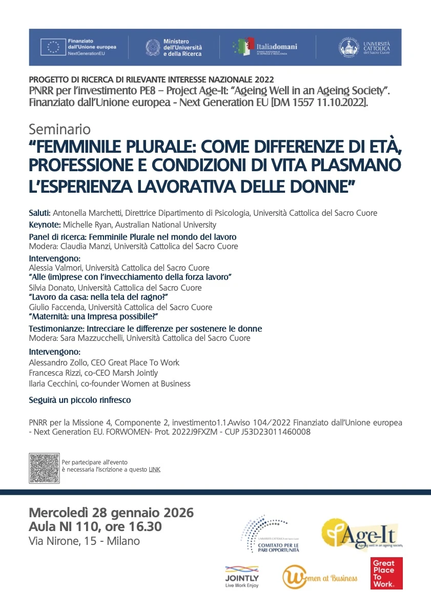 L'Università Cattolica presenta "Femminile plurale: come differenze di età, professione e condizioni di vita plasmano l’esperienza lavorativa delle donne"